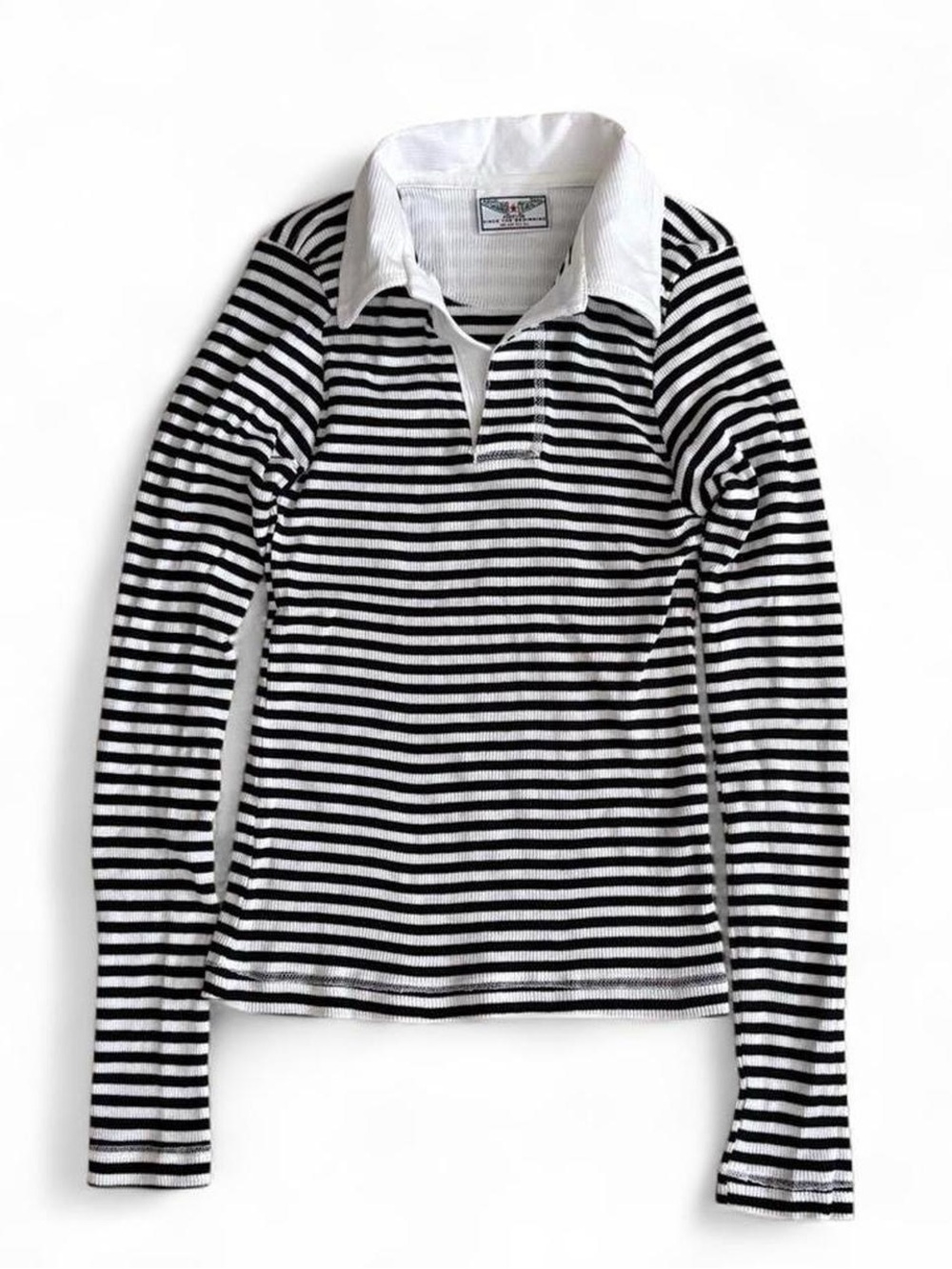 90’s vintage Hard Tail white & black ribbed striped long sleeve polo shirt